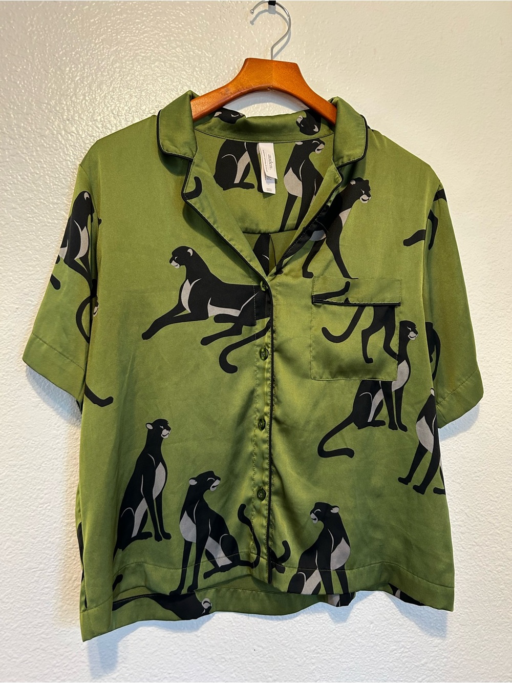 Auden Olive Green Panther-Print Satin Chemise
